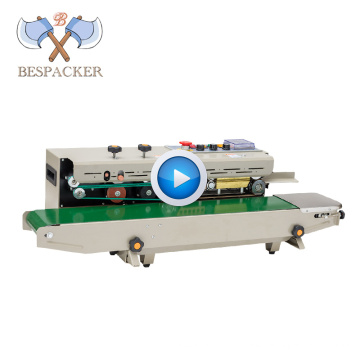 Bespacker Automatic continuous band sealer polythene pvc aluminum foil plastic bag heat sealing machine with counting